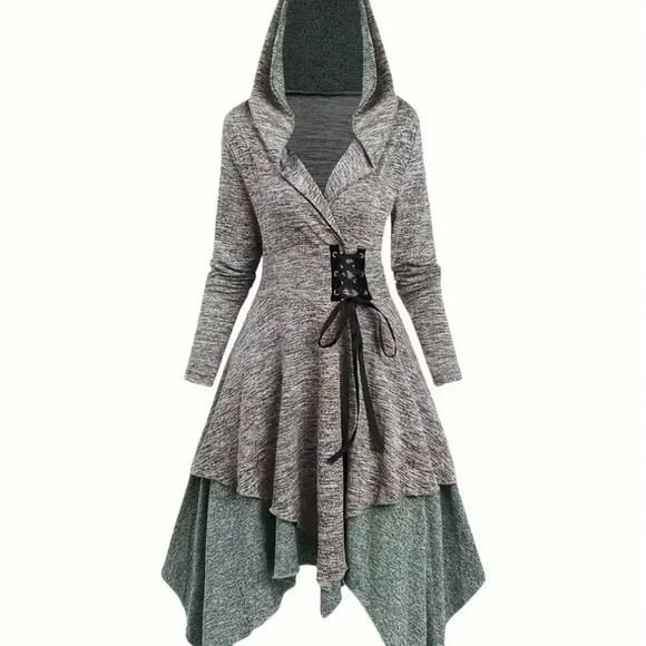 Elegant Gray Layered Women's Dress - Picture 3 of 6